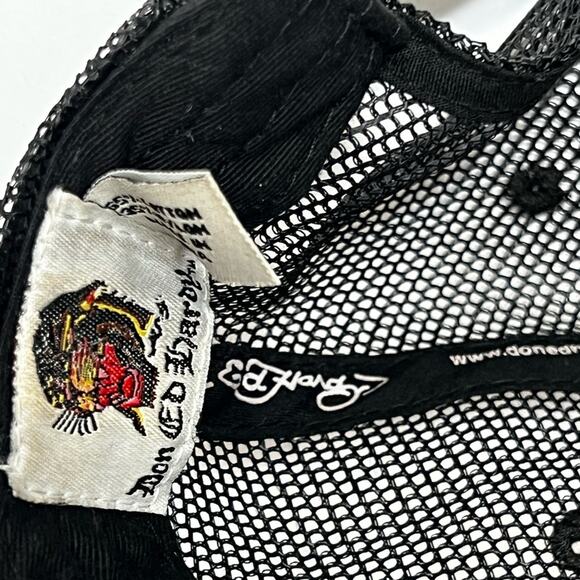 Vintage Ed Hardy Love Kills Slowly Skull Black with Rhinestones Trucker Hat RARE - Picture 6 of 7